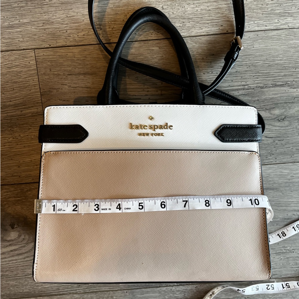 Kate Spade Medium Satchel Purse Staci Colorblock WKRU6952 Black Cream Tan White - Picture 10 of 12